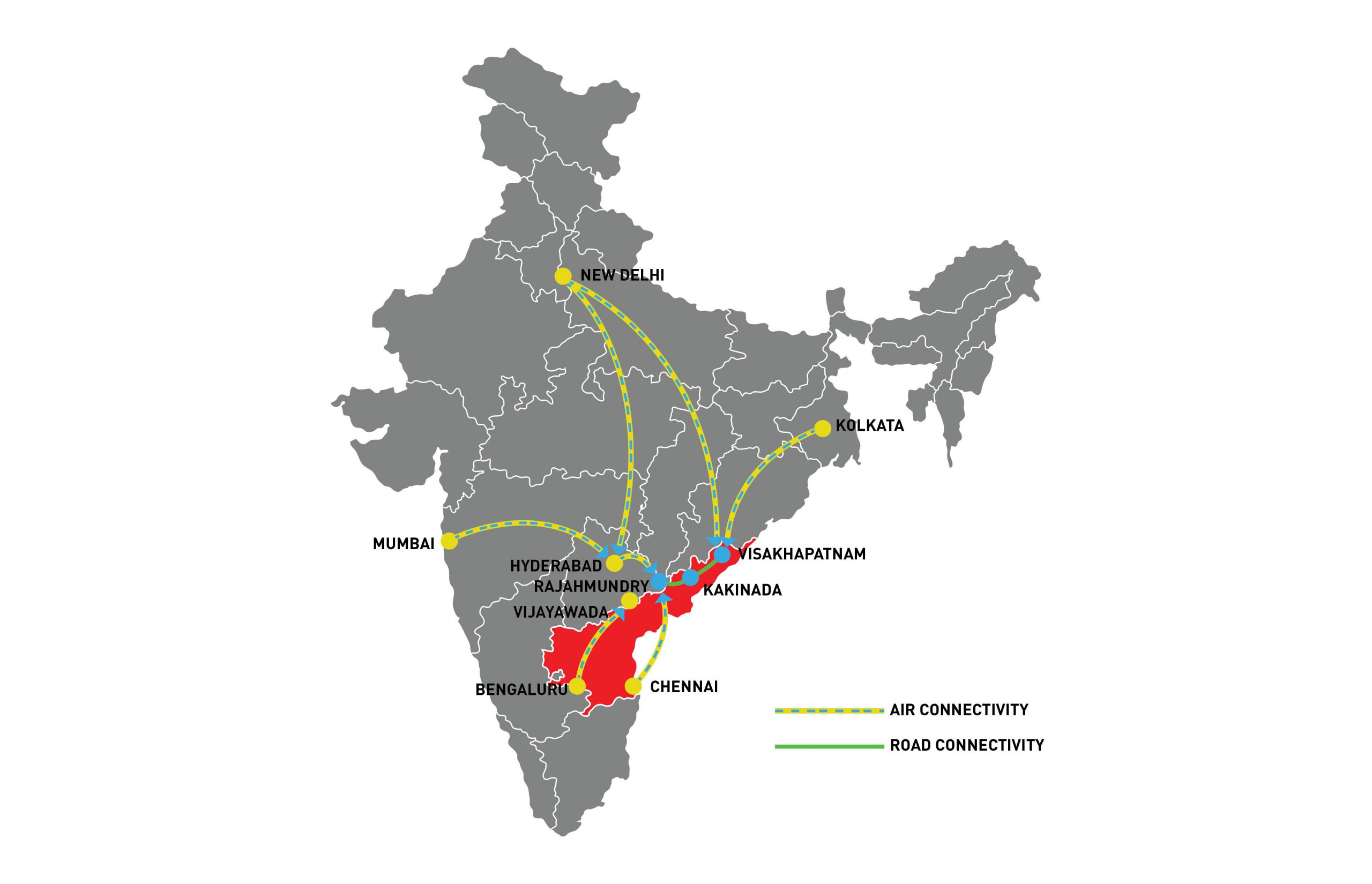 visuals of road and air connectivity for Kakinada sez